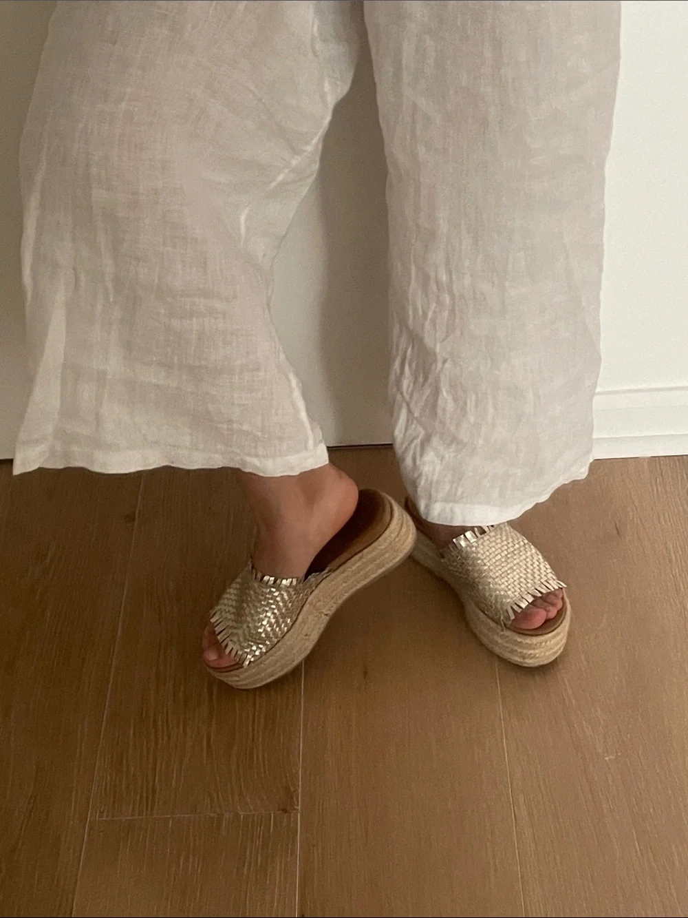 Woven Metallic Slide Espadrille Platform Sandals - Picture 5 of 6
